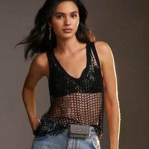 NWOT Pilcro and the Letterpress Sheer Sequin Open Net Tank XL